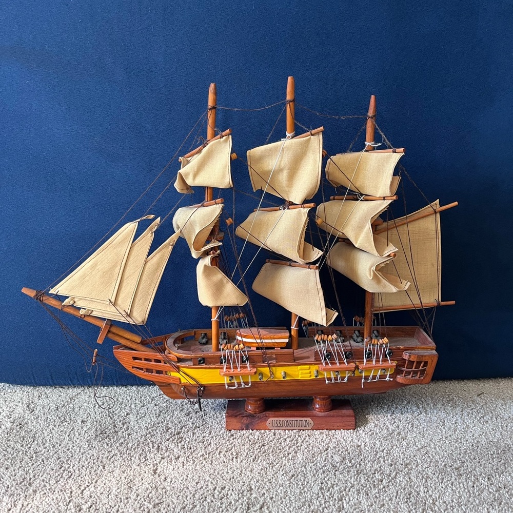 Wooden USS Constitution Model Ship with Cream Sails